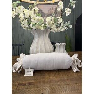 Cream Bolster Pillow Tie Ends Textured Neutral Accent Coastal Decor